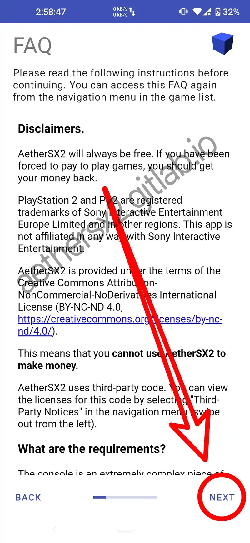 AetherSX2 info screen.