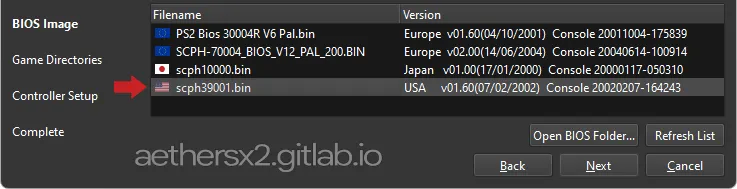 Selecting a BIOS version.