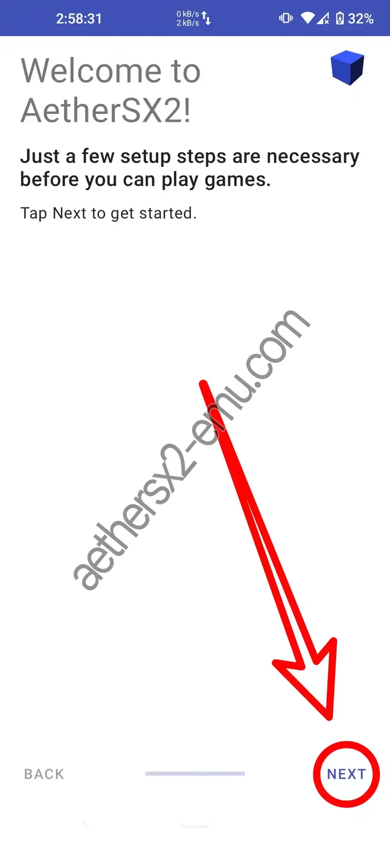 Step 1 This is the AetherSX2 welcome page