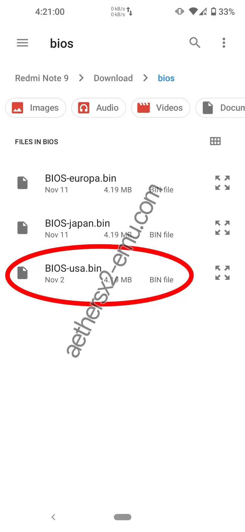 Step 5 Select the bios file in the file manager to import into AetherSX2